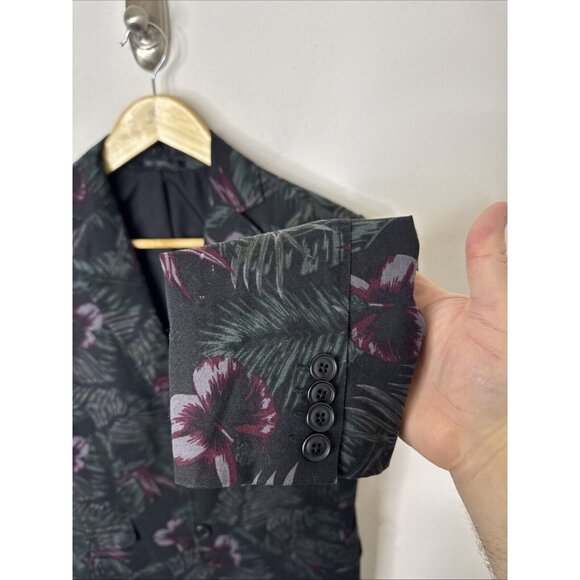 Le 31 Men 38 Blazer Sports Coat Green Fern Hibiscus Diner Jacket Stockholm Fit - Picture 2 of 6